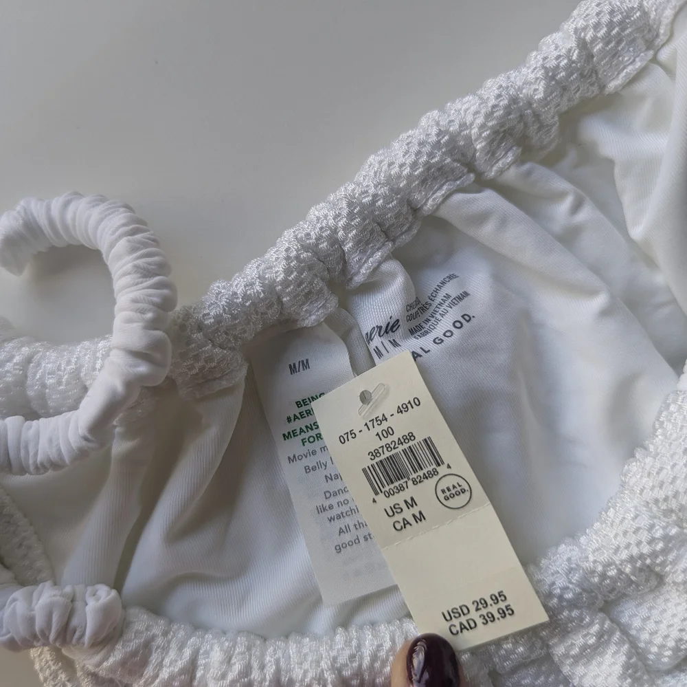 Aerie White Textured Bikini Bottom